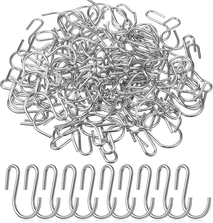 Sratte 120 Pieces Small S Hooks for Hanging Heavy Duty Mini S Shaped Metal Hook Hanger Ornament Storage Hooks for Plants DIY Craft Hanging Pot Jewelry Key Chain Tags Kitchenware(Silver, 1 Inch)