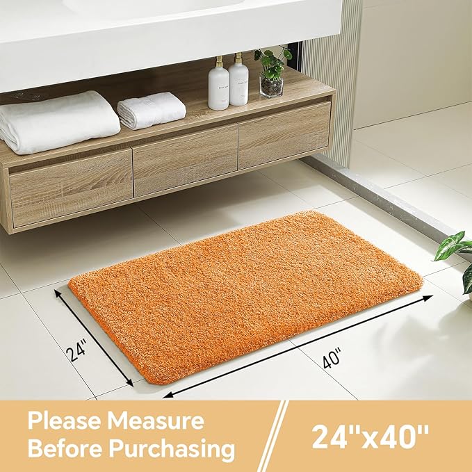 Orange Bathroom Rugs 24"x40" – Large Plush Microfiber Bath Mat, Soft Non Slip Floor Mat, Absorbent and Washable Rug – Perfect for Bathroom or Bedroom Use