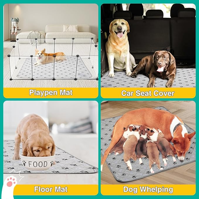 FUWERY Washable Pee Pads for Dogs ,34"X36", Thick Heavy Absorbency Reusable, Prevent Leakage, Non-Slip Pee Pads for Puppy Playpen,Potty Training, Grey, 2 Packs