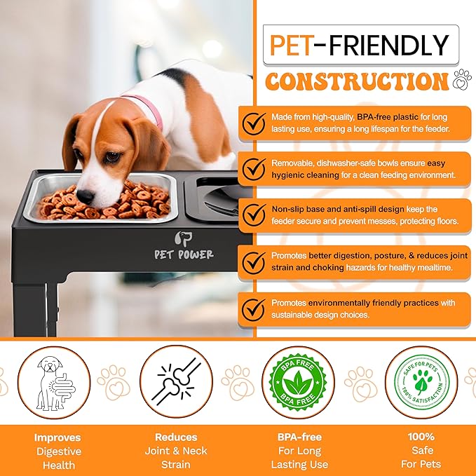 Dog Bowls Elevated Large Breed, Raised Dog Bowl Stand with 4 Adjustable Height, Stainless Steel Food Bowl & No-Spill Water Bowl for Small, Medium, Large Dogs