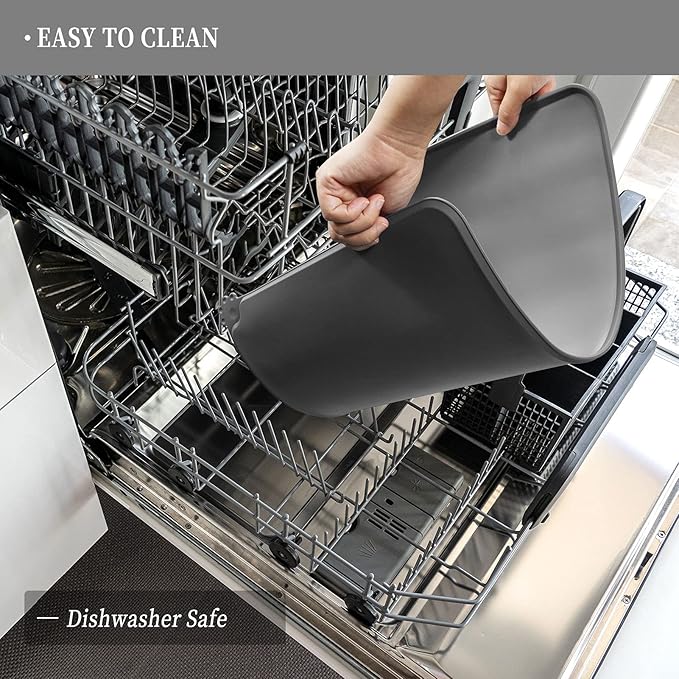 Waterproof Pet Feeding Mat with High Raised Edges, Heavier and Thicker Placemats for Cat Dog Water Bowl with BPA Free, Dogs Cats Food Mats for Messy Drinkers to Prevent Spill and Protect Floors