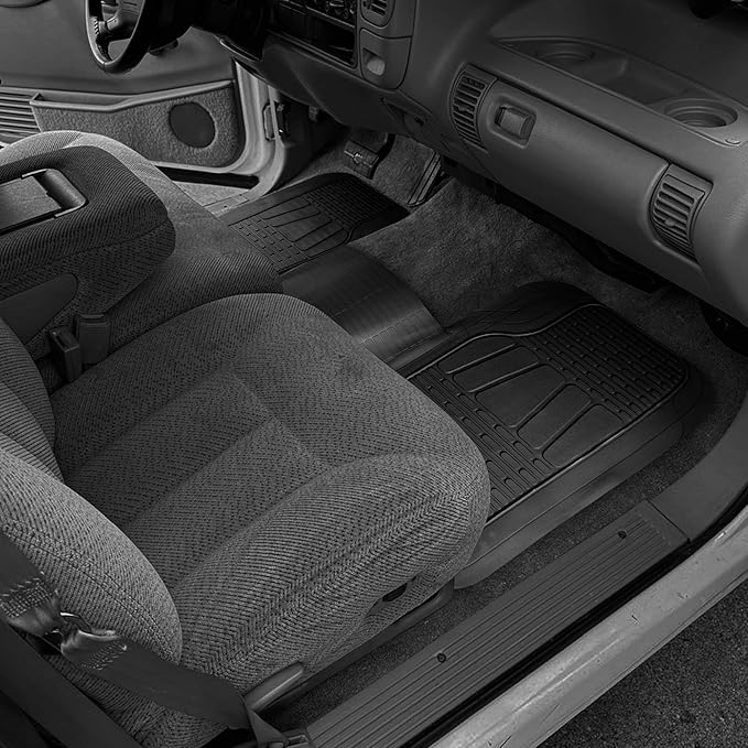 Motor Trend WingRunner Rubber Rear Floor Mats Liners for 2nd or 3rd Row, Back Row 1-Piece Heavy Duty All Weather Protection Universal Fit Designed to Fit Trucks Cars Sedans SUVs Easy to Clean - Black