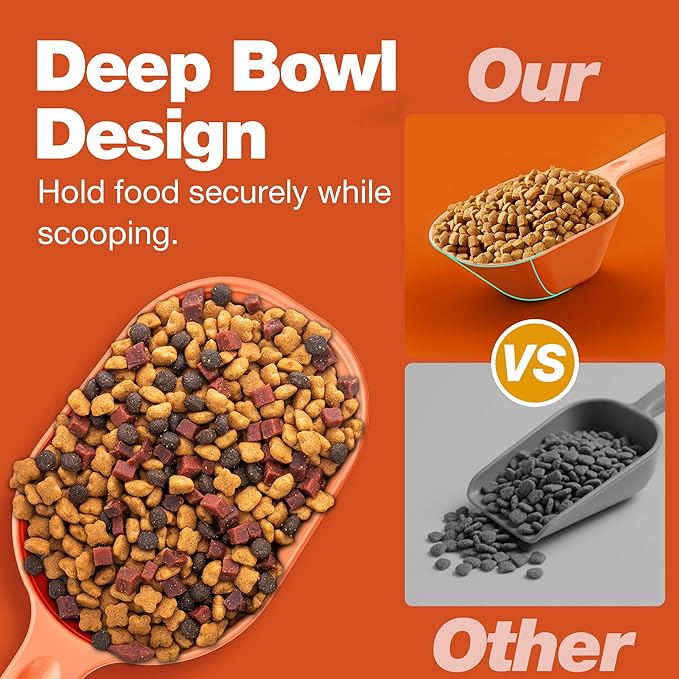 Fenenik Pet Food Scoop 2 Pack, Dog Cup Capacity Cat Food Scooper With Measuring Lines For Dog, Puppy and Cat Coffee Bean, Flour Scoop Orange