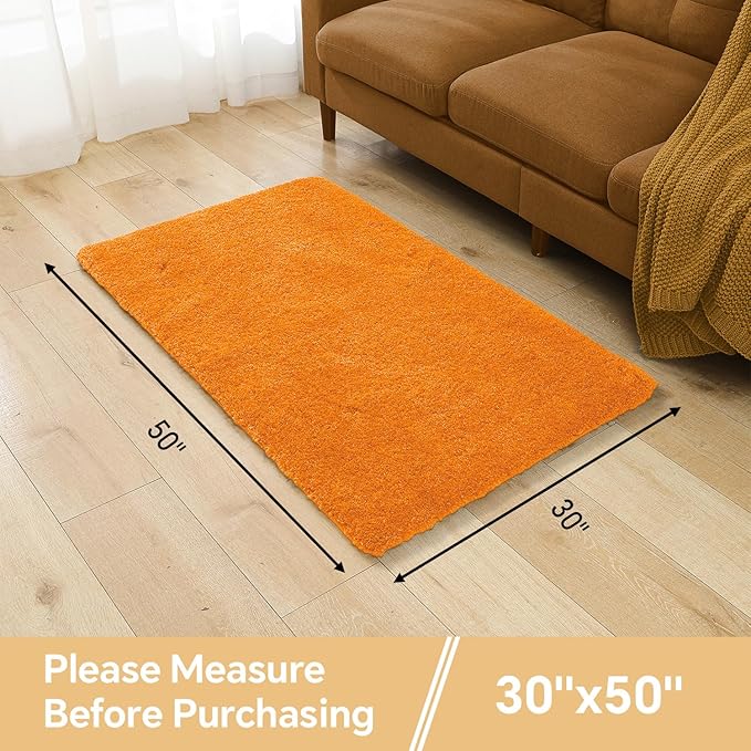 Orange Bathroom Rugs 30"x50" - Large Bath Mat for Bathroom Floor, Fluffy Microfiber Plush Rug, Non Slip and Washable - Great for Living Room, Bedroom or Kitchen Mat