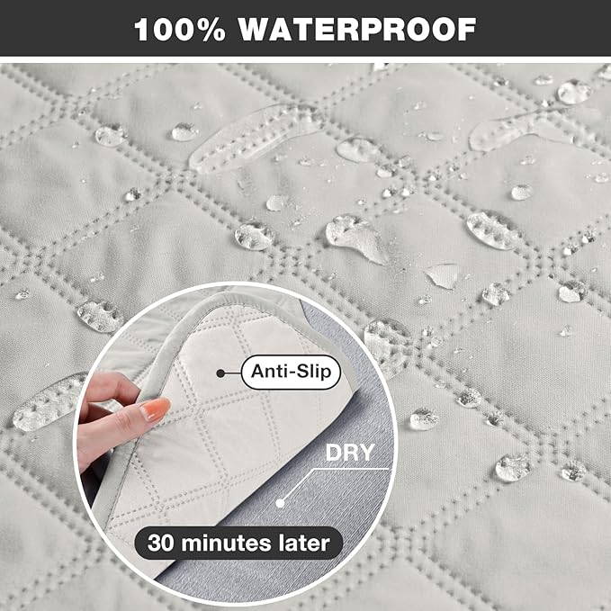 TAOCOCO 100% Waterproof Recliner Chair Cover Non-Slip Reclining Cover for Recliner Chair Washable Chair Seat Cover with Elastic Straps for Pets Sofa Slipcover with Pocket (Small 23'', Off White)
