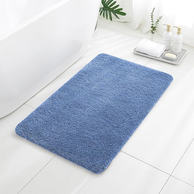 Blue Bathroom Rugs 24"x40" – Large Plush Microfiber Bath Mat, Soft Non Slip Floor Mat, Absorbent and Washable Rug – Perfect for Bathroom or Bedroom Use