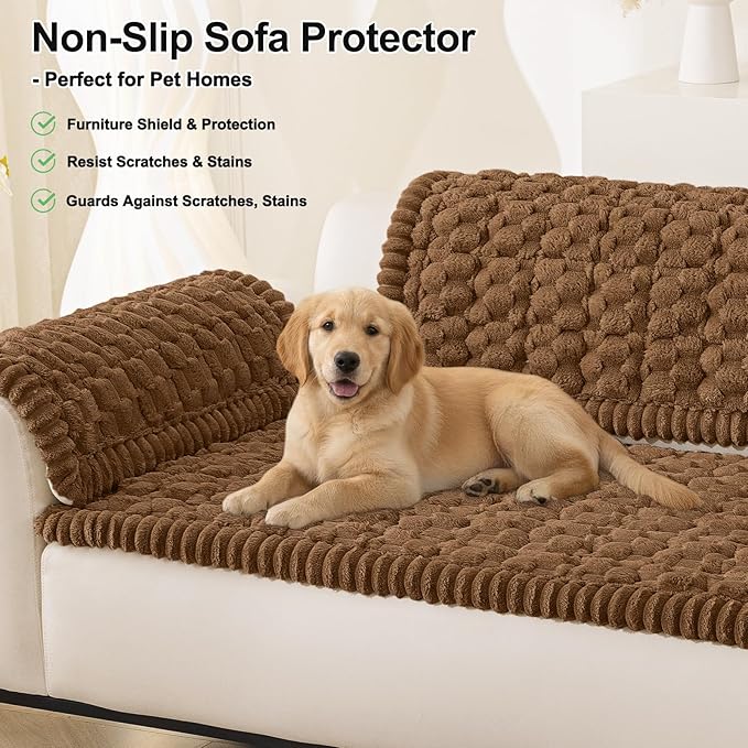 Smiry Pet Couch Cover for 3 Cushion Sofa, Non-Slip Fuzzy Couch Cover for Dogs Washable, Thick Soft Sofa Slipcovers Cushion Protector Pet Friendly (Chocolate, 27.6" x 59")