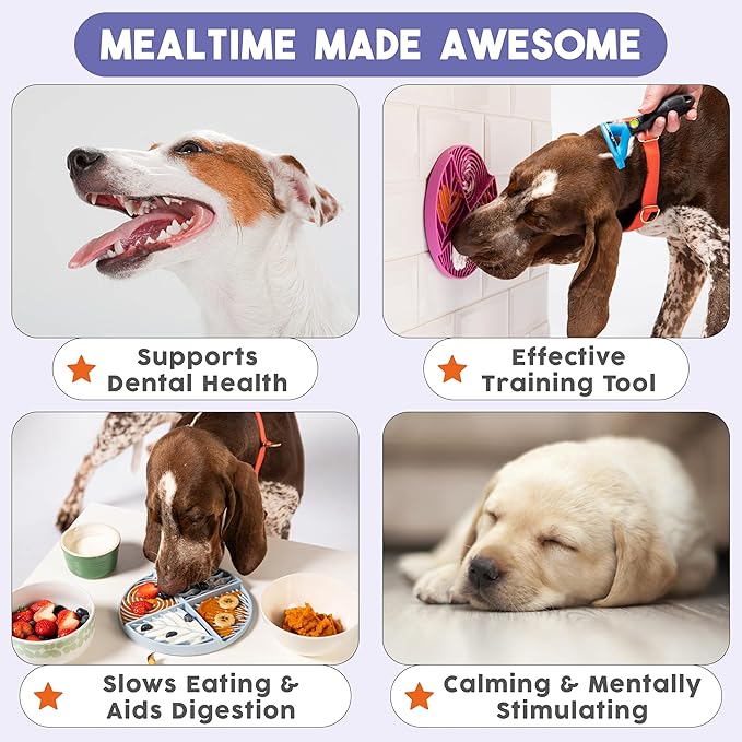Awoo Paradise - Silicone Dog & Cat Lick Mat and Slow Feeder with Suction Cups - Non-Slip, Dishwasher Safe Pet Dish - Extends Mealtime for Fast Eaters and Reduces Anxiety - For Wet & Dry Food (Fuschia)