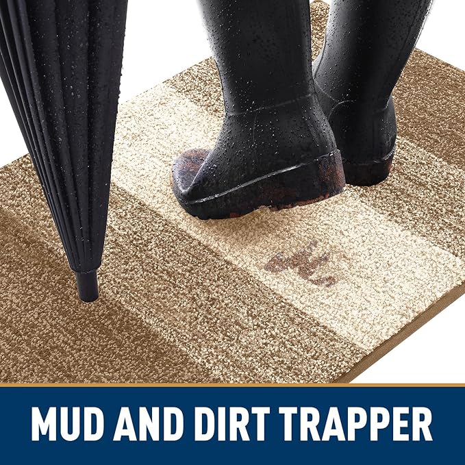Smiry Dog Door Mat for Muddy Paws, Absorbs Moisture and Dirt, Low-Profile Entryway Mat with Non-Slip Backing, Entry Indoor Outdoor Doormat for Inside Floor (36x24 Inches, Camel, Striped)