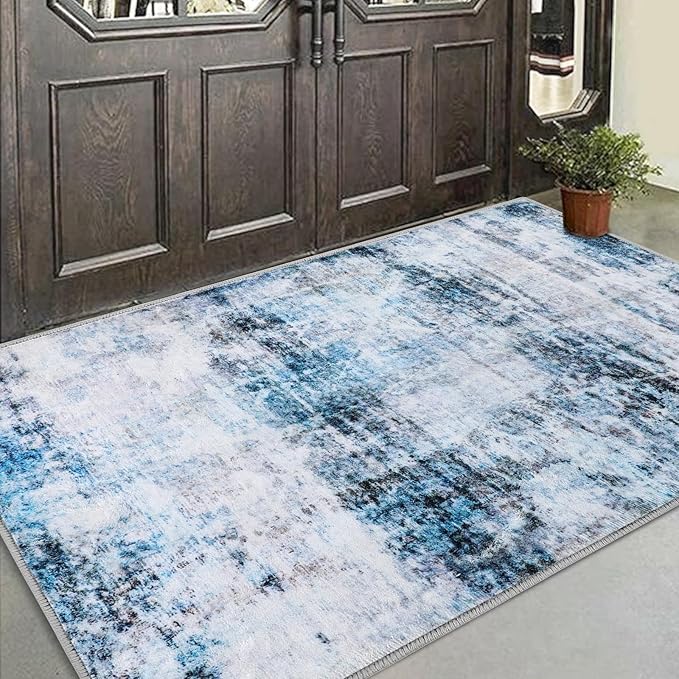 COMSLE Door Mat, Front Door Mat Indoor for Entrance Faux Wool Absorbent Non Slip Modern Throw Rug for Entryway Bedroom Muddy Paws - Pet Friendly, 47x71 Inches,Smashing Blue Machine Washable