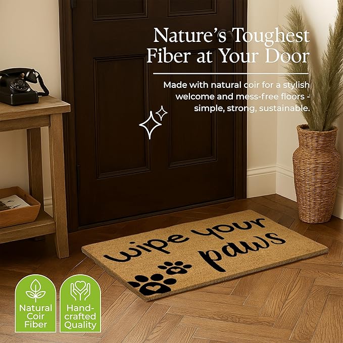 COCONIQ Coir Door Mats 17" X 30", Non-Slip Sturdy, PVC Backed Heavy Duty, Easy to Clean, Ideal for Door Entrance, Patio, Porch, Backyard, Garages, Wipe Your Paws