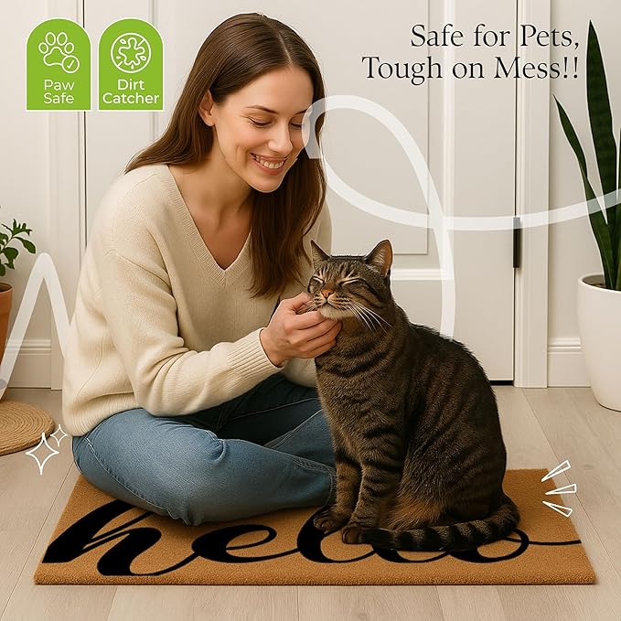 COCONIQ Coir Door Mats 17" X 30", Non-Slip Sturdy, PVC Backed Heavy Duty, Easy to Clean, Ideal for Door Entrance, Patio, Porch, Backyard, Garages, Drop-in to say a Hello!
