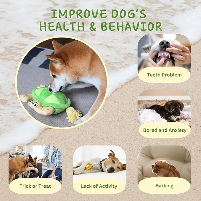 Interactive Dog Toys, Durable Chew Squeaky Tug of War Toys for Large Medium Small Dogs, Snuffle Puppy Toy for Teeth Cleaning, 2 in 1 Puzzle Toy, Birthday Gift -Turtle