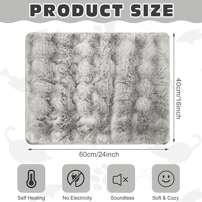 3 Pack Gray Self Warming Cat Bed Indoor 16''x24'' Self Heating Cat Mat Ultra Soft Thermal Kitten Bed Heated Pet Dog Pad Washable Removable for Outdoor Use Non Slip Reflect Body Heat