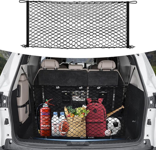 Trunk Cargo Net for Toyota Sienna 2021-2025 2026 Accessories Envelope Style Mesh Trunk Net Organizer and Storage Stretchable Adjustable Elastic Nylon Rear Cargo Netting with Hooks