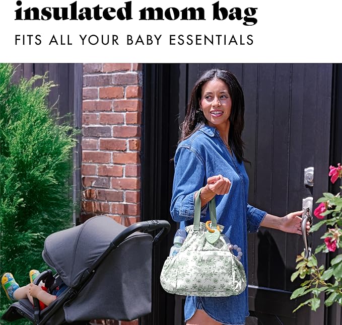 Fit & Fresh Cromwell Drawstring Lunch Bag for Women, Complete Lunch Set with 2 Containers, Stain-Resistant, Leak-Resistant, Back to School Essential, Teacher Lunchbox, Sage Floral Toile