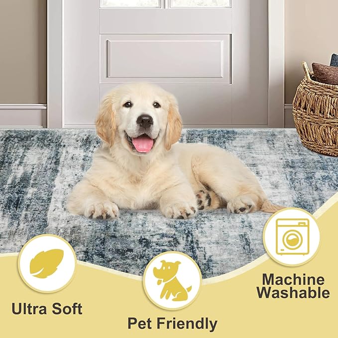 COMSLE Door Mat, Front Door Rug Indoor for Entrance Faux Wool Absorbent Non Slip Modern Throw Rug for Entryway Hallway Muddy Paws - Pet Friendly, 32x48 Inches, Green/Worn Blue Machine Washable