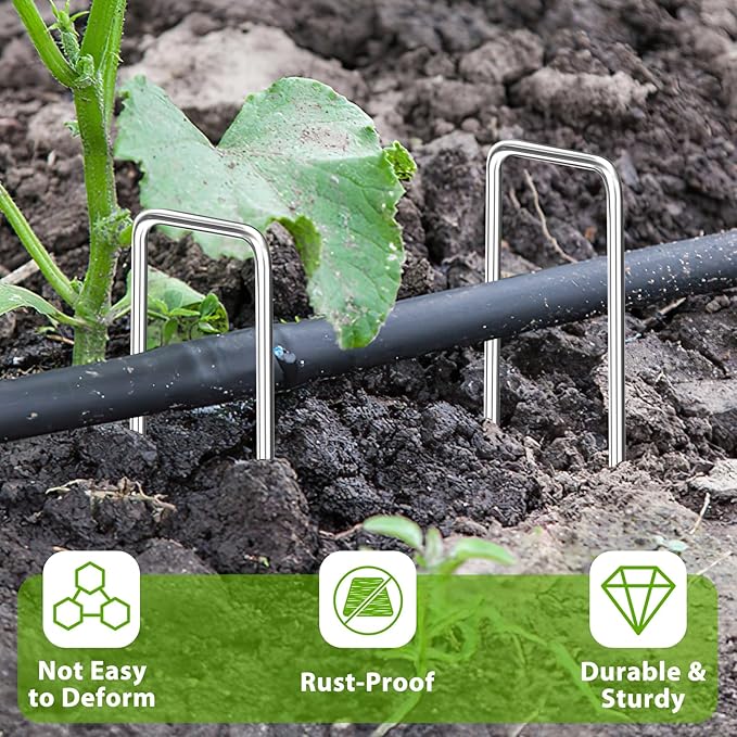 Landscape Staples 8 Inch, 12/25/50/100 Pack U-Shaped Galvanized Garden Stakes, 8 Gauge Heavy Duty Ground Stakes for Outdoor Decorations, Fixed Irigation Tubing, Fence,Weed Barrier Fabric