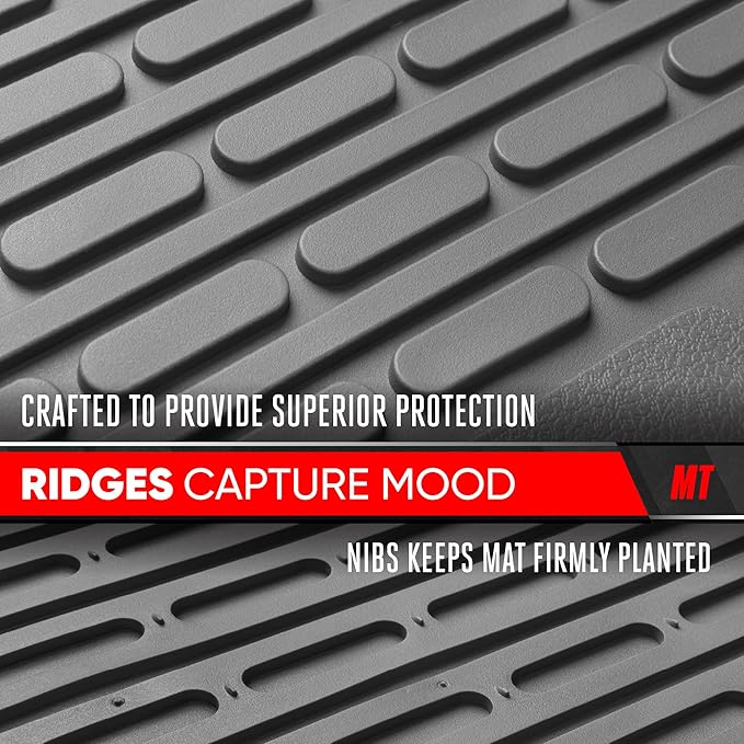 BDK Motor Trend WingRunner Heavy Duty Rubber Rear Floor Mats Liners, Back Row Non-Slip All Weather Interior Protection Universal Fit Design for Trucks Cars Sedans SUV, Fits 2nd or 3rd Row Rear - Black