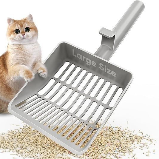 KooMooM Large Cat Litter Scoop, Heavy-Duty Litter Scoop with Dual Sifting Holes for Fast & Fine Clumping, Kitty Litter Scooper with Long Handle & Easy-to-Hang Hook for Litter Box