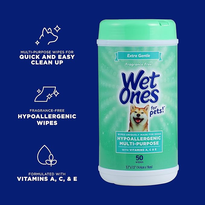 Wet Ones for Pets Multi-Purpose Dog Wipes With Vitamins A, C & E | Fragrance-Free Dog Wipes, Pet Wipes Multipurpose | Dog Grooming Wipes (Pack of 1,50 Count Total)