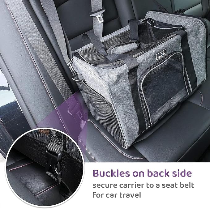 Wakytu Airline Approved Pet Carrier, TSA Approved Soft Sided Travel Bag for Small Dogs and Cats, 5 Mesh Windows & Padded Shoulder Strap for Plane Underseat, 17.7"x11"x8.3"