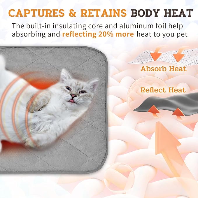 NWK Fluffy Self Warming Cat Mat, Cat Blanket, Thermal Dog Mat, Washable, Non-Slip Bottom for Sofa & Crate & Kennel & Car Seat (Misty Gray, Medium (28'' X 19'' X 0.4''))