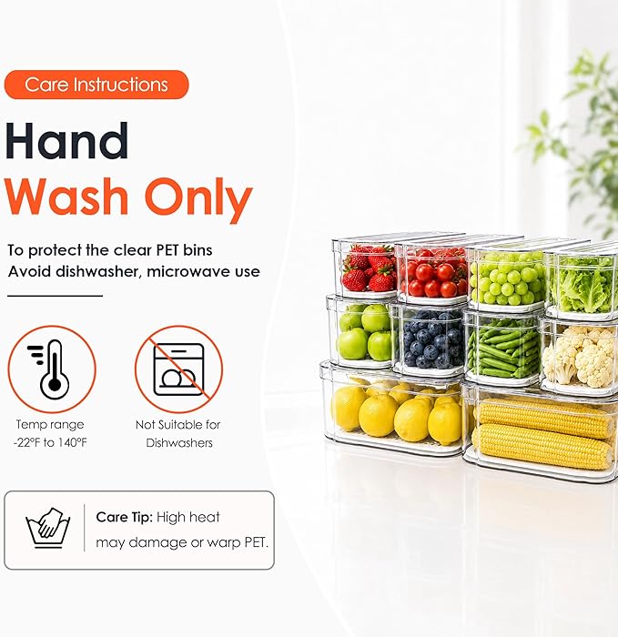 SMRCAD Refrigerator Organizers and Storage, 10 Pack Lidded Fruit Storage Containers for Fridge with Drain Trays, Helps Keep Produce Fresh