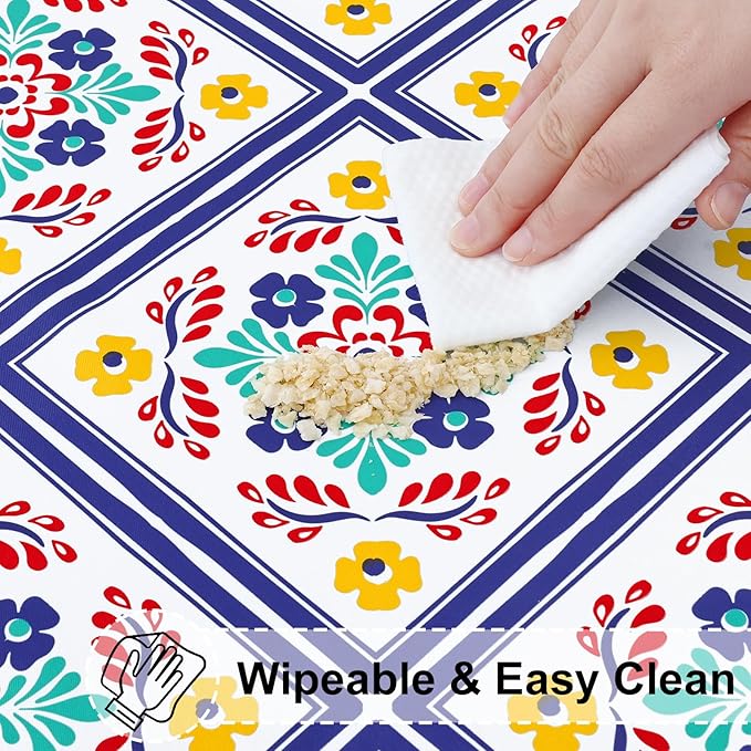 misaya Rectangle Vinyl Tablecloth, Fitted Table Cover, 100% Waterproof, Elastic Edge, Flannel Backing, Table Cloth Fit 8 Foot Folding Tables for Picnic, Outdoor (Geometric Flower, 30x96 inch)