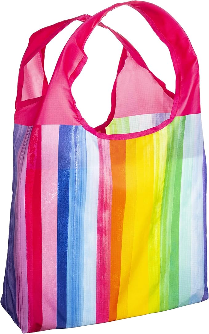 O-WITZ Reusable Grocery Bags | Vibrant Tote Bag For Groceries, Gym, Office Supplies, Beach, Toys & More | Washable Design With Large Handles For Maximum Convenience | Folds Into A Small Pouch, Rainbow