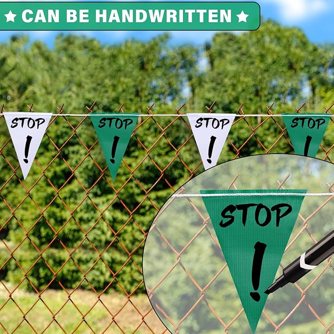 105ft Pennant Banner Flags, 7x10 Green and White 45 Pcs High Visibility Safety Flagging on String, Triangle Pool Flags for Backstroke, Construction Events Party Decoration Parking Marking Outside