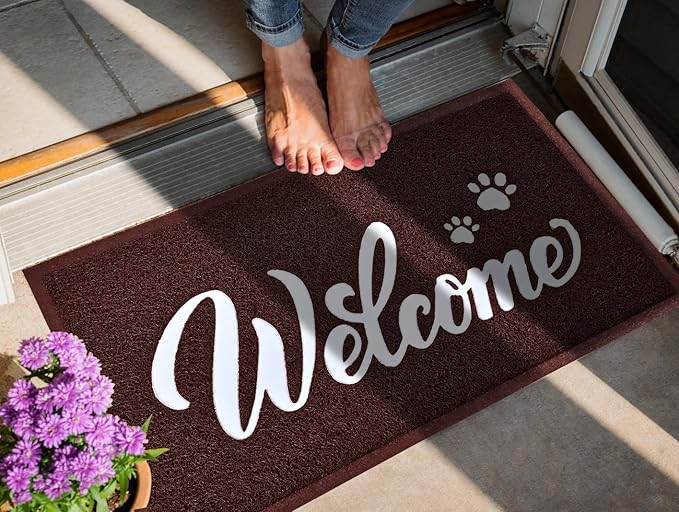 T.HENV Welcome Mat Outdoor, 2 Pack 32x20 Waterproof All-Season Front Door Mat Outside Entrance, All-Weather Quick Drying, Low Profile Doormat Indoor, Patio Porch Entryway Mat, Brown-White