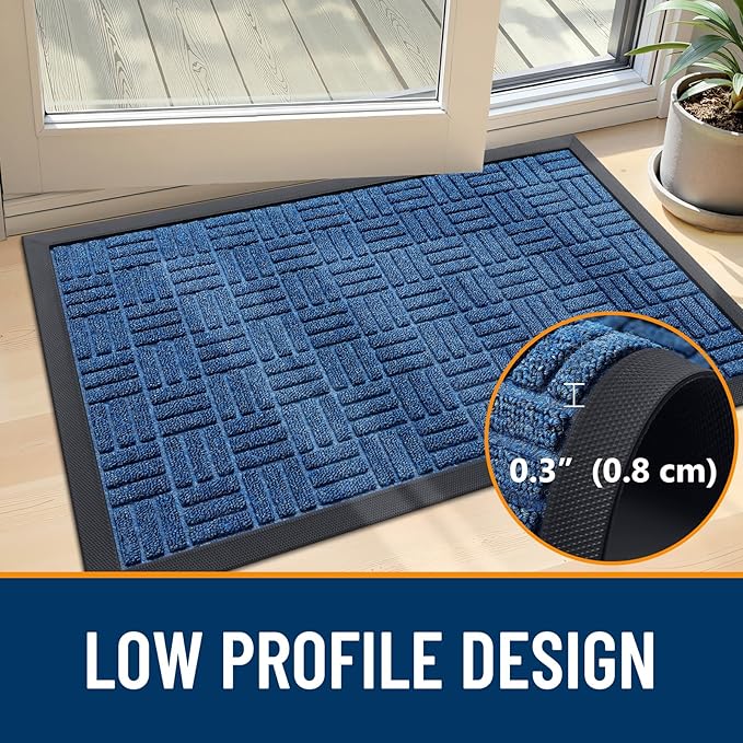 OLANLY Front Door Mat Outside Entrance 59x23, Absorbent, Heavy Duty Sturdy Natural Rubber Doormat Indoor Outdoor, Non-Slip, Stain and Fade Resistant, Low Profile Floor Mat for Entryway, Ocean Blue