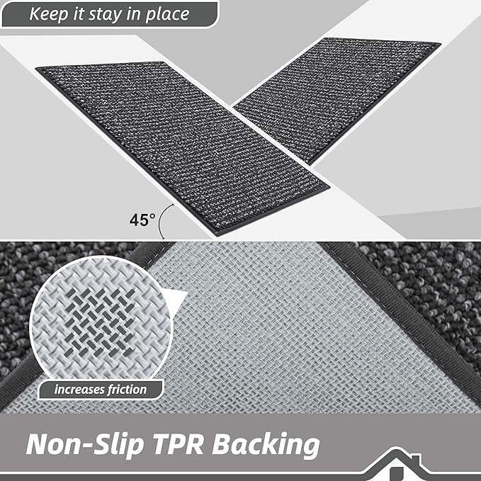 BEQHAUSE Dirt Trapper Door Mat 17" x 30", Non-Slip Doormats (Rolled-Up NO Creases) Washable Entryway Rugs, Dirt Resist and Absorbent Welcome Mat, Low Profile Floor Mats for Front Back Door, Charcoal