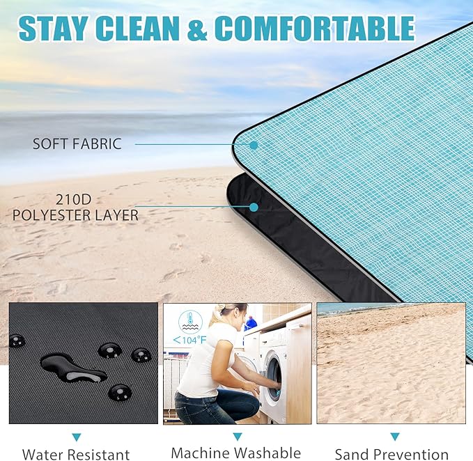 G GOOD GAIN Picnic Outdoor Blankets Waterproof Large - Beach Mat Sand Free Foldable with Carry Strap | Portable Camping Blanket | Park Blanket for Grass Park, Hiking, Travel, Concerts (Sapphire)