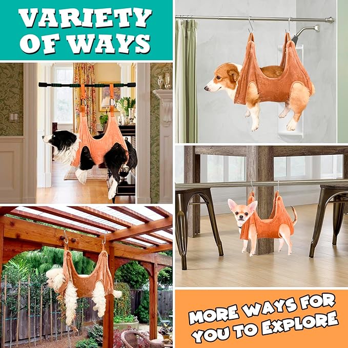 Dog Grooming Kit, Dog Grooming Supplies, Dog Grooming Hammock, Dog Grooming Harness, Dog Nail Clippers, Dog Nail Grinder, Hooks, Dog Hammock Kit for Nail Trimming/Hair Trimming(Coffee, S)