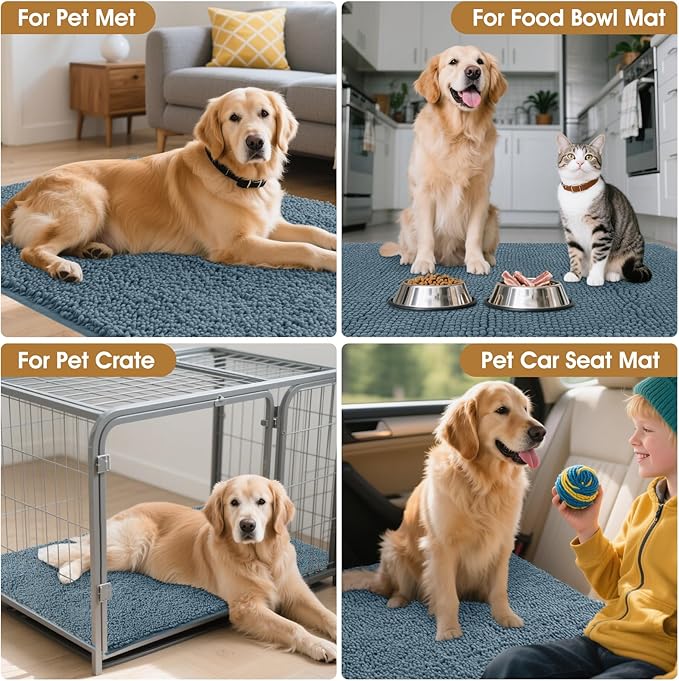 IM HOME Dog Door Mats for Muddy Paws, 36" X 24" Chenille Absorbent Doormat, Non Slip Heavy Dog Rugs for Muddy Paws, Soft Indoor Door Mat for Entryway, Mud Paw, Inside Floor, Dusty Blue