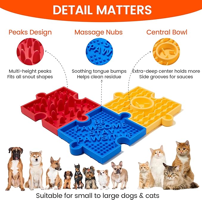 HowGo Puzzle Slow Feeder Lick Mat for Dogs, 38+ Suction Cups|Non-Slip Heavy Duty Maze Enrichment Bowl BPA-Free Silicone|Reduce Boredom Anxiety Free Combination (2PCs, Blue&Red)
