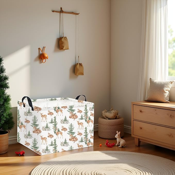HIYAGON Rectangular Baby Girl Basket Kids Baby Storage Basket Toy Storage Bin Organizer Box Room Decor(Forest Deer)