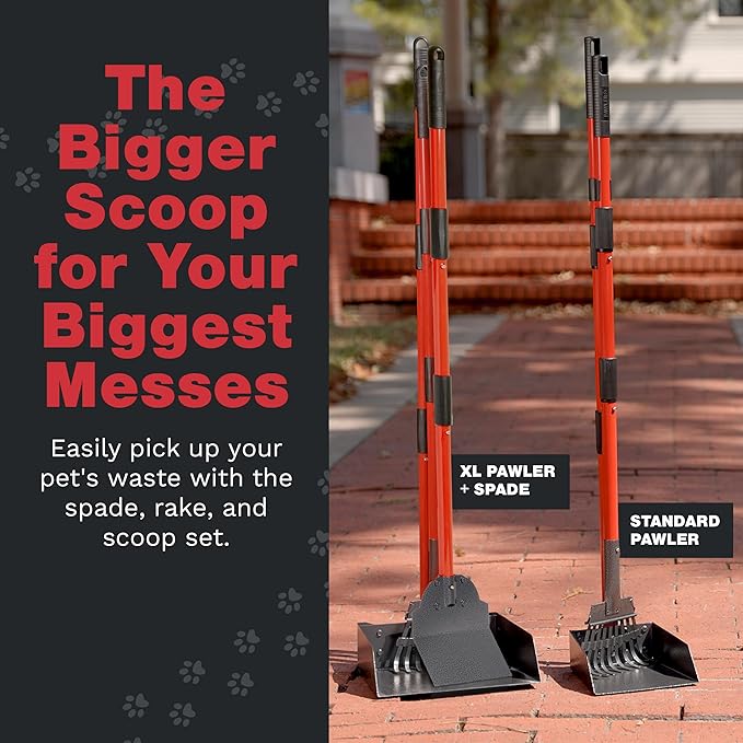 Pawler Pooper Scooper for Large Dogs, Small Dogs and Horses, Metal Poop Scooper Set with Long Handle Rake, Spade and Tray for Yard, Grass, Dirt or Gravel, Heavy Duty Aluminum Poop Picker Upper