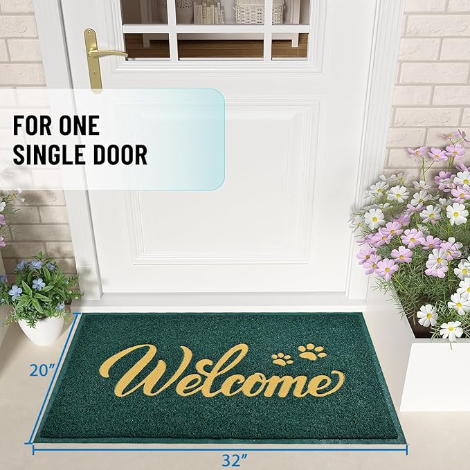 T.HENV Christmas Door Mat Outdoor, 32x20 Waterproof All-Season Front Door Mat Outside Entrance, All-Weather Quick Drying, Low Profile Doormat Indoor, Patio Porch Entryway Mats, Green-Gold