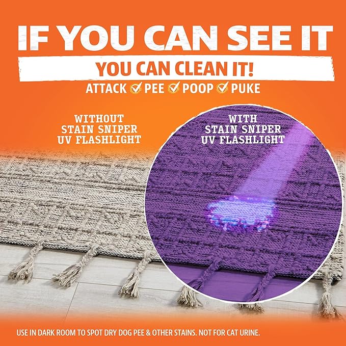 ANGRY ORANGE Pet Stain & Odor Remover Kit for Dog Urine - Enzyme Cleaner - Citrus - 32 oz + UV Flashlight