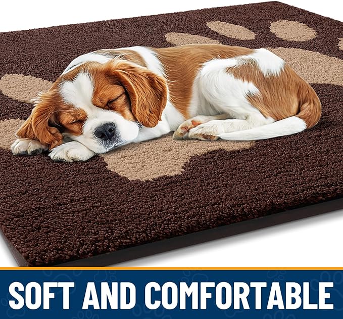 Smiry Dog Door Mat for Muddy Paws, Absorbs Moisture and Dirt, Low-Profile Entryway Mat with Non-Slip Backing, Entry Indoor Outdoor Doormat for Inside Floor (30x20 Inches, Brown, Paw)
