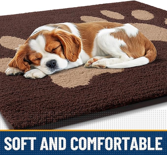 Smiry Dog Door Mat for Muddy Paws, Absorbs Moisture and Dirt, Low-Profile Entryway Mat with Non-Slip Backing, Entry Indoor Outdoor Doormat for Inside Floor (47x24 Inches, Brown, Paw)