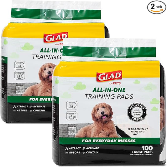 Glad for Pets Black Charcoal Puppy Pads, 6-Layer Leak-Proof Design with Activated Carbon Odor Control and Pheromone Attractant, Disposable Dog Pee Pads for Potty Training, 23 x 23 in, 100 Count - 2 Pk
