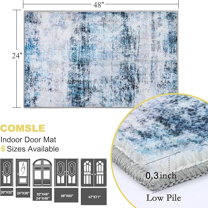 COMSLE Door Mat, Front Door Mat Indoor for Entrance Faux Wool Absorbent Non Slip Modern Throw Rug for Entryway Hallway Muddy Paws - Pet Friendly, 24x48 Inches, Machine Washable