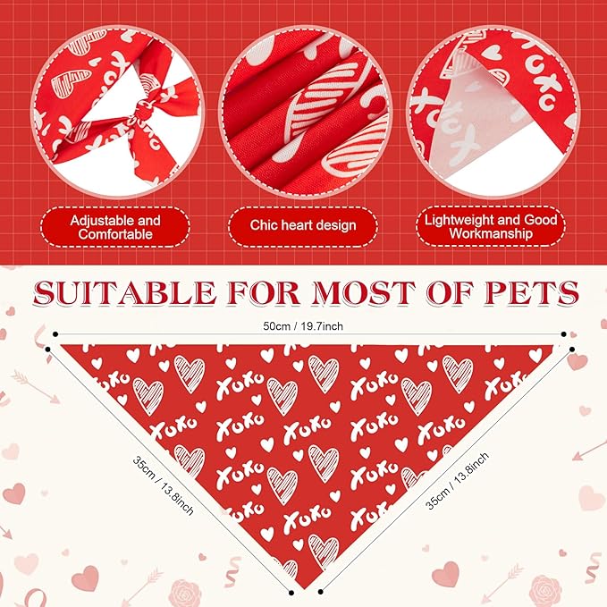 50 Pcs Valentines Day Dog Bandanas Bulk Heart Bandanas for Dogs Triangle Kerchief Bibs Scarf for Pet Sweet Costume Photo Props Accessories Pet Shops Grooming, 25 Styles (19.7 x 13.8 x 13.8)