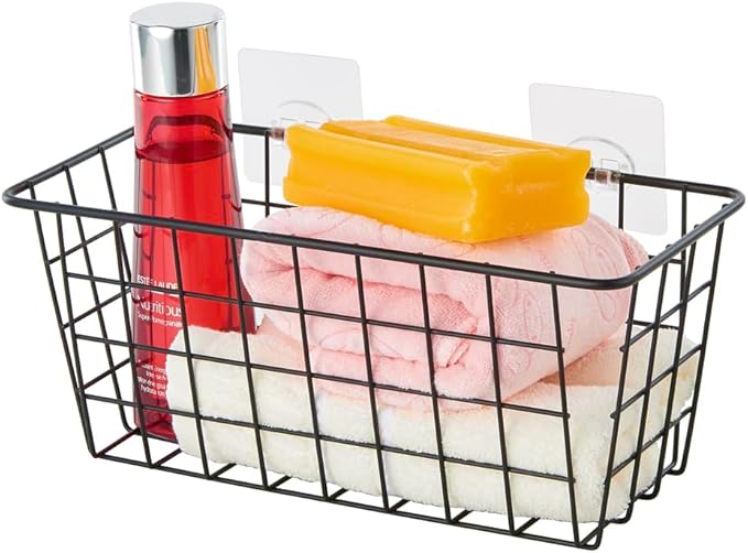 4 Pack Hanging Sorage Basket, Bathroom Basket, Household Goods, with Traceless Tape, no Drilling, for Cabinet Storage, Kitchen, Bathroom, Storage Room,Black