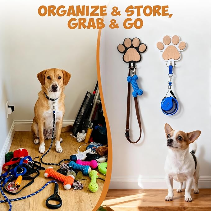 Pipigaty 2-Pack Dog Leash Holder for Wall by The Door, Paw-Shaped Leash Hooks for Wall Decorative Wall Hooks for Hanging Keychain, Coats & Towels, Gifts for Pet Lovers & Dog Owners