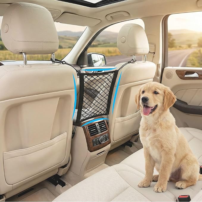 Dog Car Barrier Net Car Mesh Organizer, Back Seat Pet Barrier, SUV Dog Barrier for Cargo Area, Elastic Storage Net Pouch for Cars SUVs Vans Traveling